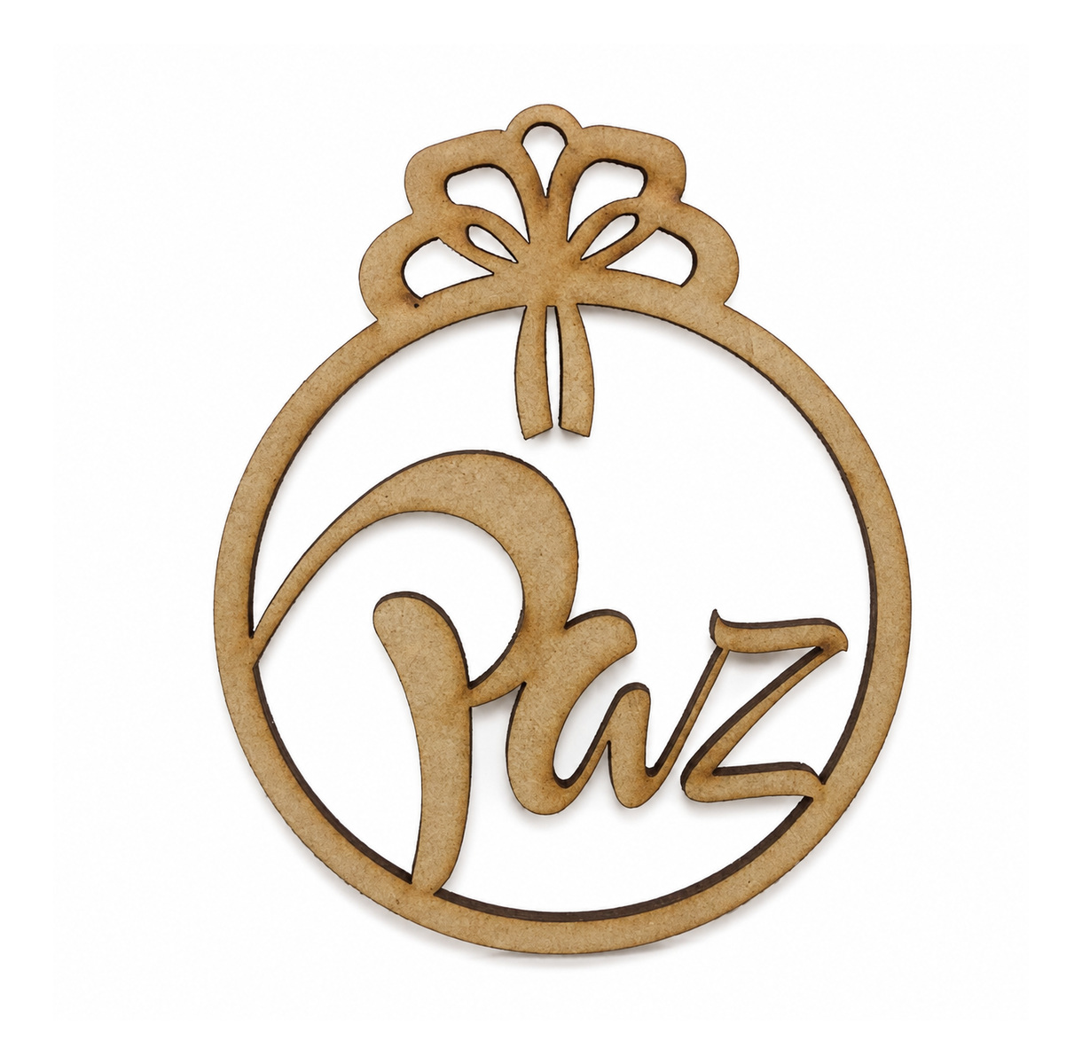 Adorno navideño Paz con lazo en MDF de 10 cm
