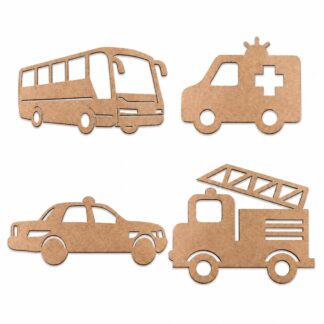 Pack de apliques Vehículos de servicios MDF 10 cm – 4 diseños