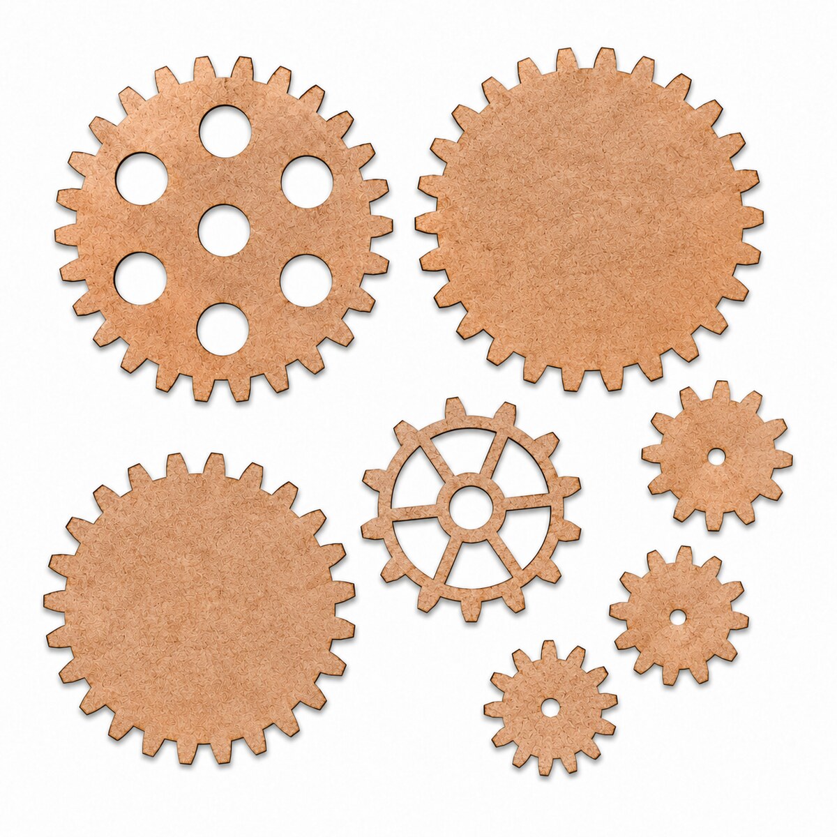 Pack de apliques Engranajes MDF 5 cm – 7 diseños