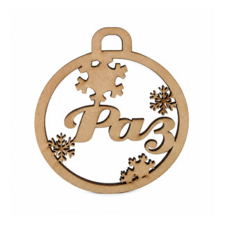 Adorno navideño Paz con copos de nieve en MDF - 8 cm