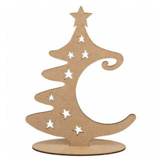 Árbol navideño curvo con estrellas en MDF 20 cm