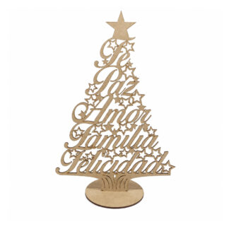 Árbol navideño Fe Paz Amor Familia en MDF 30 cm