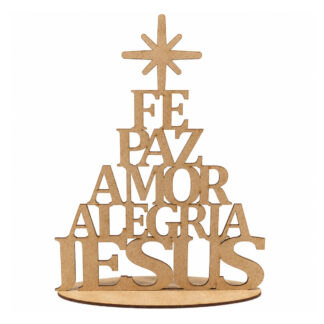 Árbol navideño Fe Paz Amor Jesús en MDF 20 cm