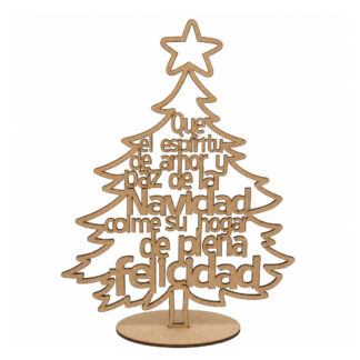 Árbol navideño con frase de felicidad en MDF 20 cm