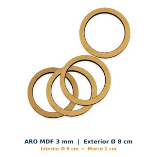 Aro de MDF 3 mm – Ø 8 cm exterior / Ø 6 cm interior