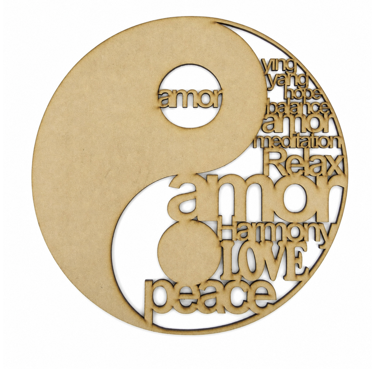 Cuadro Circular Calado MDF Yin‑Yang – Ø 20 cm
